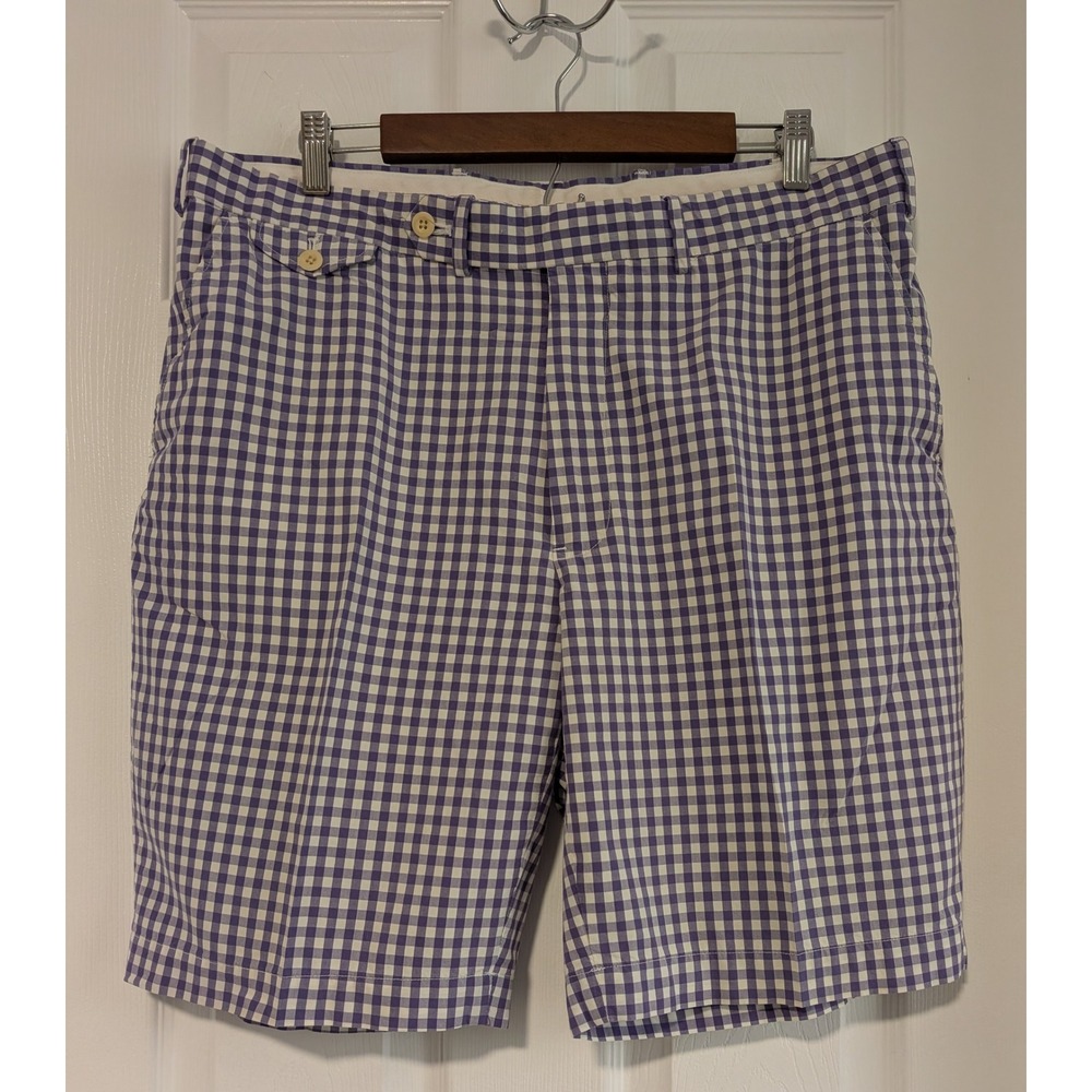 Polo Golf Ralph Lauren Mens 36 Gingham Shorts Purple White Links Fit Cotton NICE - Picture 1 of 6